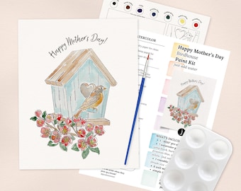 Happy Mother's Day Watercolor Art Paint Kit | Birdhouse | All In One Gift Set for Paint Night