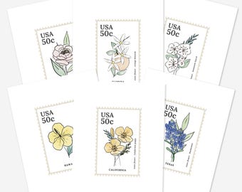 USA State Flower Stamp Art Print | Watercolor Floral Wall Decor | Unframed Floral Gift