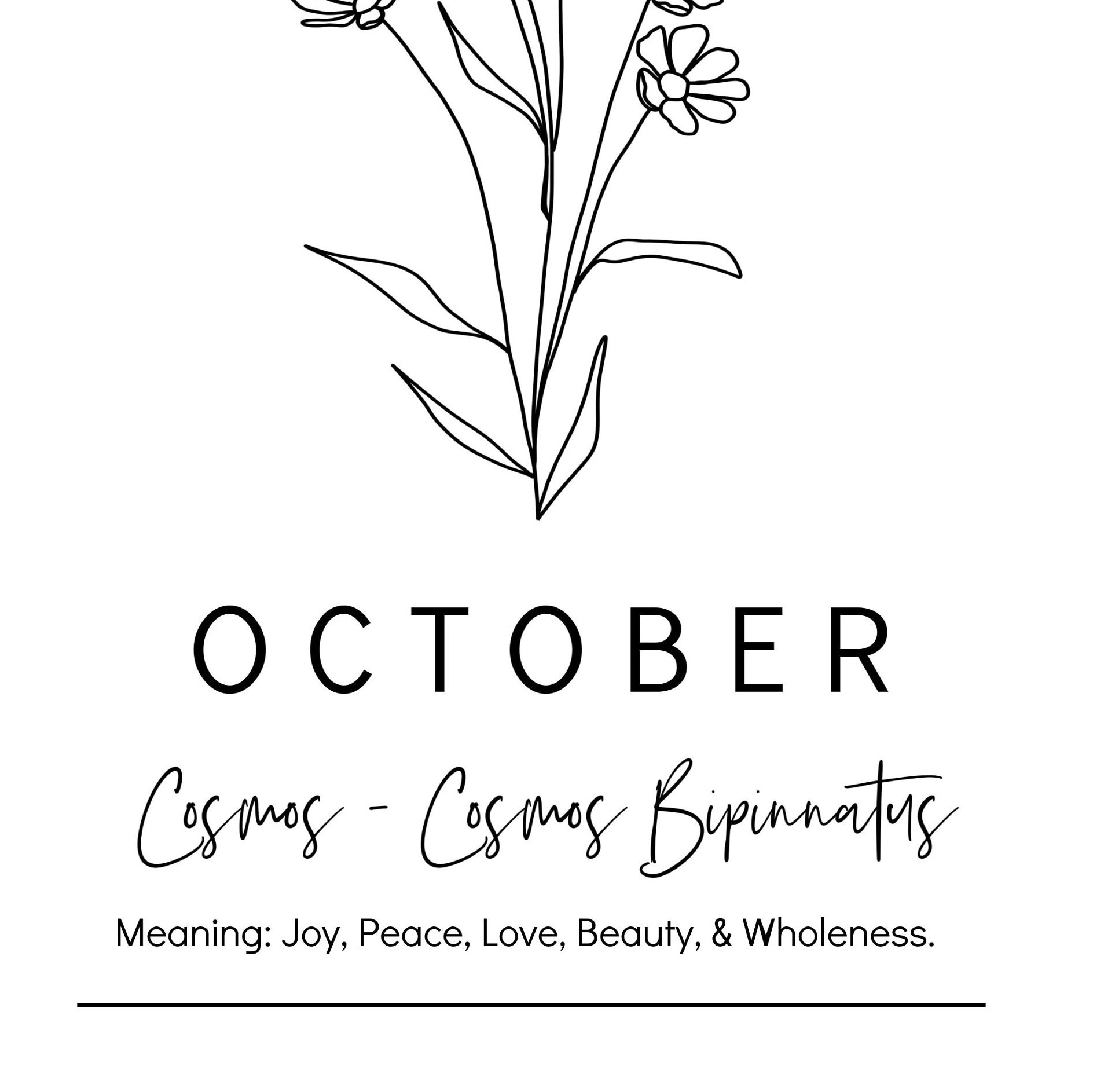 October Birth Month Flower Cosmos Personalized Art Digital Etsy