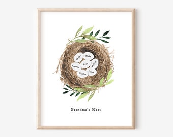 Custom Family Nest Print | Up to 7 Names Personalized Phrase | Unframed Art 4 Sizes | Watercolor Wall Decor