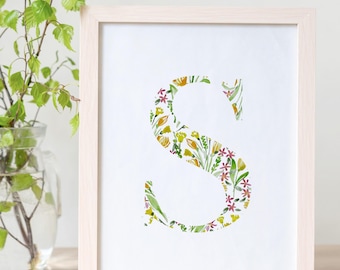 Meadow Floral Letter | Orange & Yellow Flower Monogram Print | Custom Alphabet Botanical Initial Wall Art