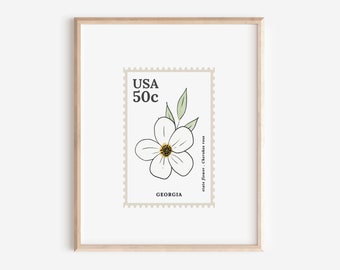 Georgia US State Flower Stamp | Cherokee Rose Watercolor Floral Art Printable