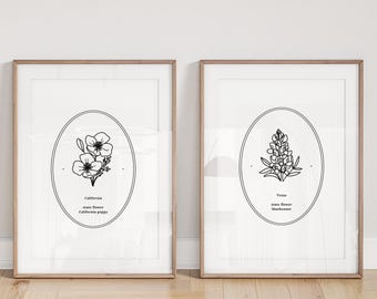 You Pick Your US State Flower Art Print | Unframed Floral Line Wall Decor | Nature Inspired Gift