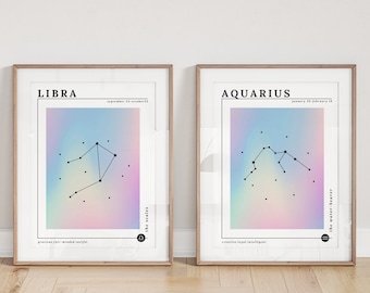 Choose Your Zodiac Print | Pastel Rainbow Gradient Wall Decor | Iridescent Horoscope Poster Print