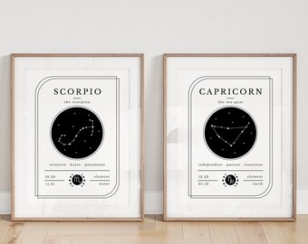Choose Your Zodiac Print | Black & White Simple Horoscope Wall Decor | Birthday Gifts for All Ages