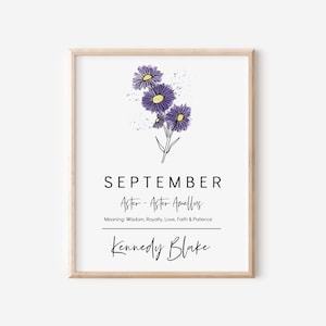 September Birth Month Flower Aster | Personalized Birthday Month Art Print