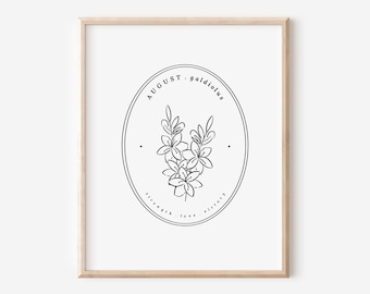 August Birth Flower Gladiolus Printable | Black & White Floral Art