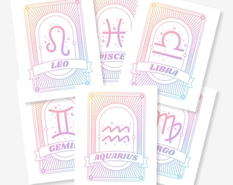Pick Your Pack Zodiac Birthday Cards + Envelopes | Blank Greeting Card | Rainbow Birthday Gift