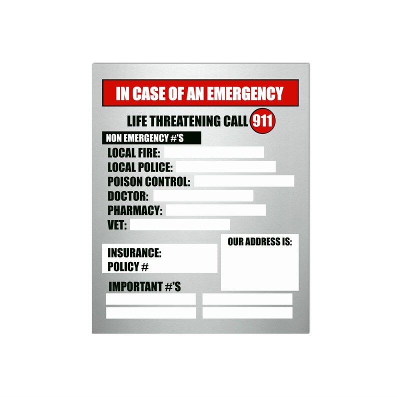 in case of emergency phone number list kitchen magnet etsy