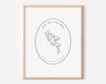 May Birth Flower Lily of the Valley Printable | Black & White Floral Art