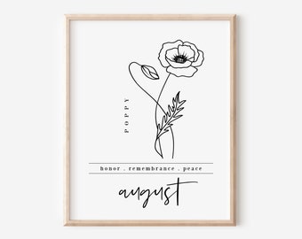 August Birth Flower Poppy | Black & White Art Printable