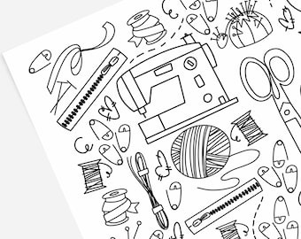 Sewing & Crafts | Coloring Page Digital Printable