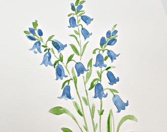 Bluebells Original Watercolor Painting  | Blue Floral Art OOAK
