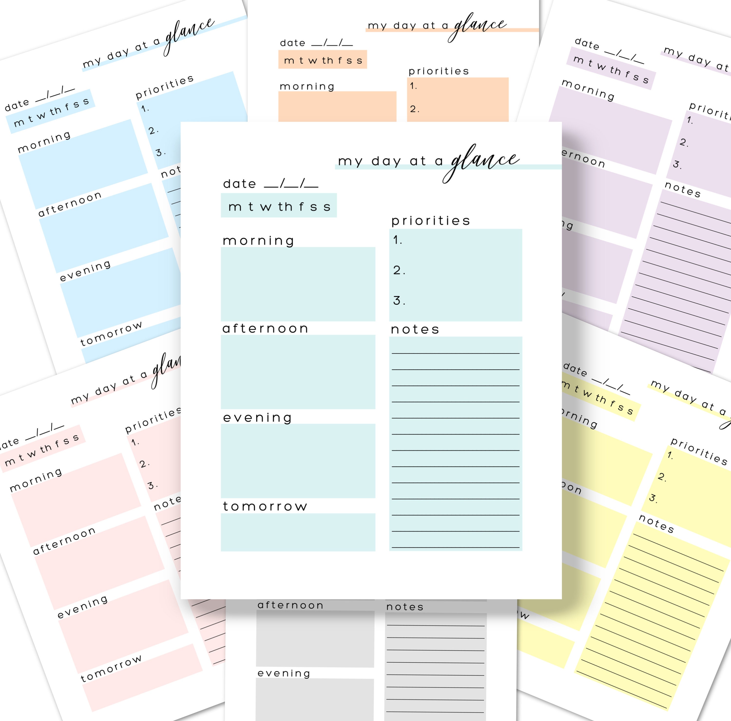 My Day at A Glance Printable Planner Page Digital Journal Etsy