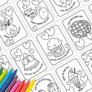 Pagine da colorare con giochi di parole d'amore stampabili / 10 carte digitali per coppie, amanti, migliori amici e buongustai