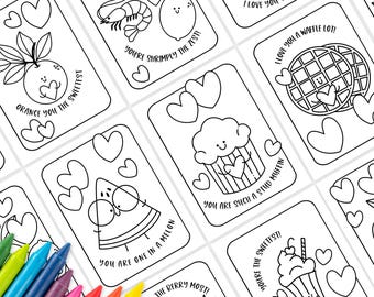 Love Puns Coloring Page Printables | 10 Digital Cards for Couples, Lovers, Best Friends & Foodies