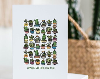 3PK Always Rooting For You 5X7 Cards | For Plant Lovers | Illustrated Succulents & Cactus Greeting Card + Envelopes