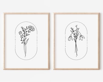 January Birth Flower Print | Carnation or Snowdrop Simple Floral Wall Decor | Nursery Art Birthday Gift Remembrance Keepsake