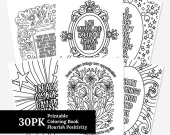 30 Pk Positive Affirmation Printable Coloring Pages | Flourish Positivity Quotes & Phrases | Adult Teen Kids Mindful Coloring Sheets