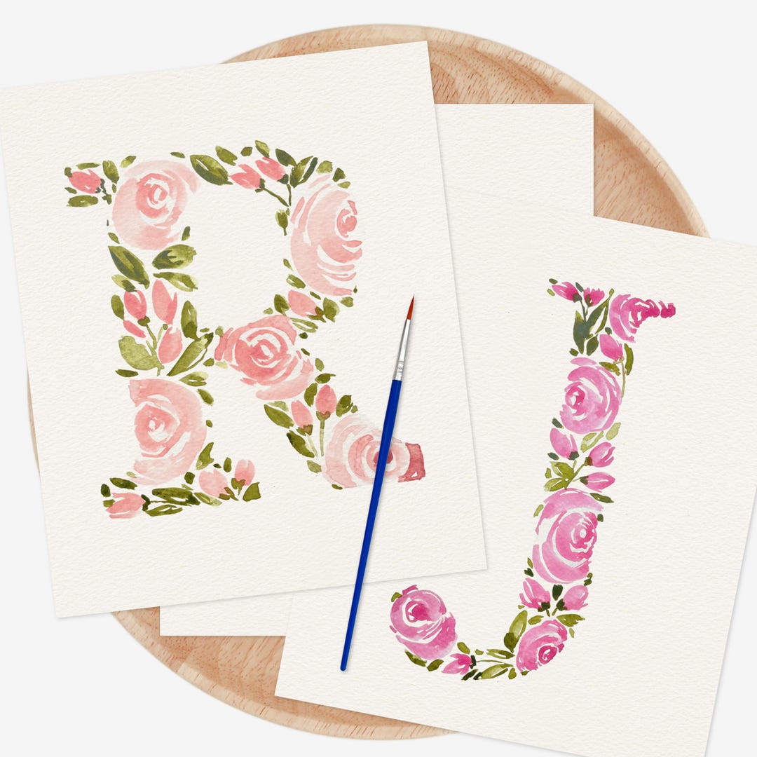 Hand Painted Rose Letter | Floral Monogram Original Painting | Custom ...