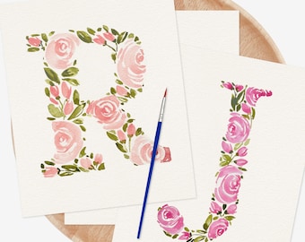 Hand Painted Rose Letter | Floral Monogram Original Painting | Custom Botanical Initial Wall Art