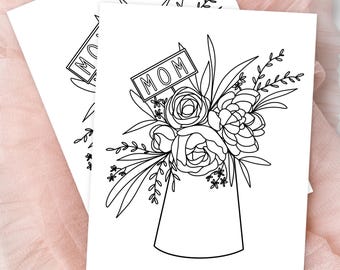 Mothers Day Bouquet Coloring Page | Hand-Drawn Floral Printable Gift for Mom