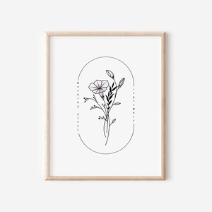 Flor do nascimento de setembro Morning Glory | Arte simples com moldura oval em aquarela para impressão