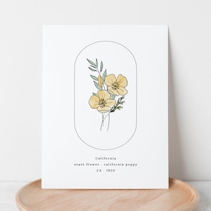 California State Flower | California Poppy Watercolor Floral Art Printable | Wildflower Wall Decor