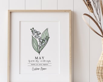 Personalized Name Birth Flower Unframed Art Print | 28 Options 4 Sizes | Custom Gift for Birthdays | Nursery Wall Decor