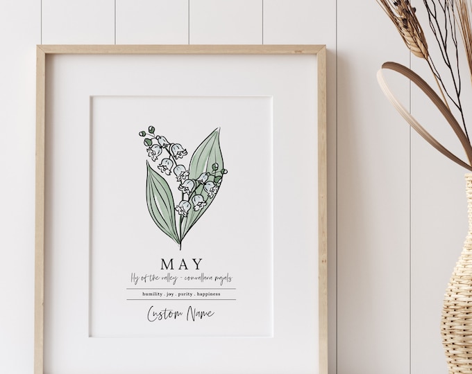 Featured listing image: Personalized Name Birth Flower Unframed Art Print | 28 Options 4 Sizes | Custom Gift for Birthdays | Nursery Wall Decor
