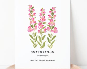 Pink Snapdragon Print | Hand Painted Watercolor Garden Floral Wall Art