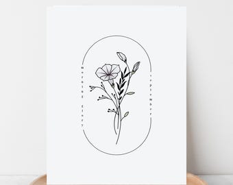 September Birth Flower Morning Glory | Watercolor Oval Frame Simple Art Printable