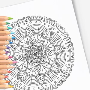 Mandala Leaves & Blossom | Hand-Drawn Coloring Page Print And Color | Digital Coloring Sheet | Detailed Adult Coloring