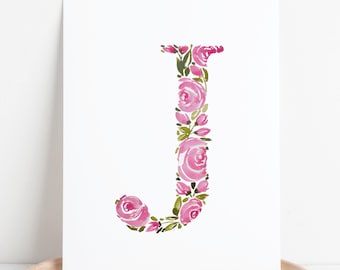 Pick a Letter Painted Rose Floral Monogram Print | Custom Alphabet Botanical Initial Wall Art