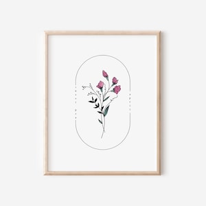 Ervilha doce da flor do nascimento de abril | Arte simples com moldura oval em aquarela para impressão