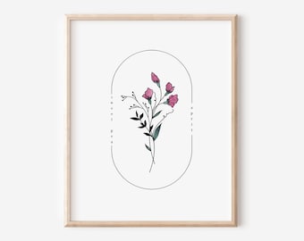 April Birth Flower Sweet Pea | Watercolor Oval Frame Simple Art Printable