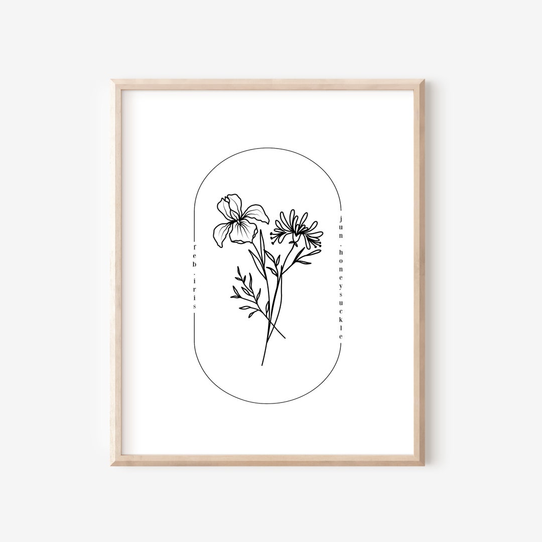 February & June Birth Flower Printable | Simple Line Art | Floral Line ...