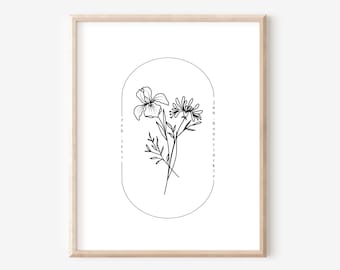 February & June Birth Flower Printable | Simple Line Art | Floral Line Art Tattoo Design