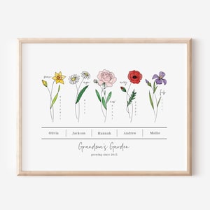 Personalized Birth Flower Bunch Unframed Art Print Up To 6 Names | Custom Gift For Mom & Grandma | Garden Nature Inspired Gift