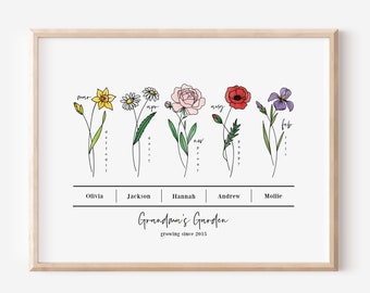 Personalized Birth Flower Bunch Unframed Art Print Up To 6 Names | Custom Gift For Mom & Grandma | Garden Nature Inspired Gift