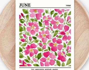 June Birth Flower Art Print Wild Rose | Hand Painted Birthday Gift