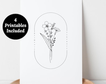 4 February Birth Flower Primrose Printables | Simple Floral Wall Decor | Nursery Art Birthday Gift Remembrance Keepsake