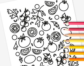 Tomato Coloring Page Printable | Vegetables Coloring Sheet | Relaxing Calming Color Sheets