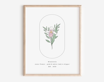 Minnesota State Flower | Pink & White Lady’s Slipper Watercolor Floral Art Printable