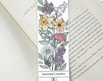 Birth Flower Bouquet Bookmark Up to 8 Flowers | Laminated 2X6" Page Marker | Custom Birth Month Flower Garden Gift for Mom Grandma