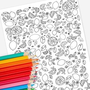 Lemons Citrus Printable Coloring Page | Hand-Drawn Digital Coloring Book | Relaxing Color Sheets