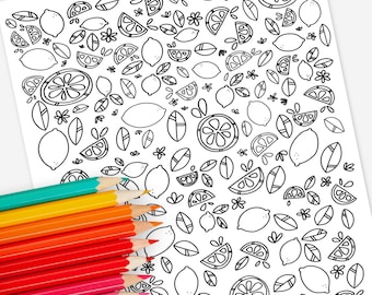Lemons Citrus Printable Coloring Page | Hand-Drawn Digital Coloring Book | Relaxing Color Sheets