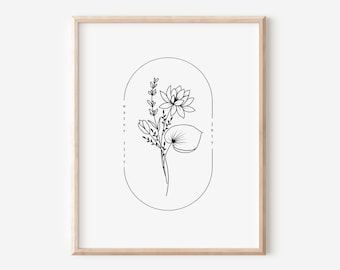 July Birth Flower Water Lily | Oval Frame Simple Art Printable | Garden Inspired Gift