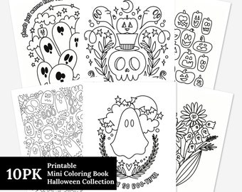 10 Pk Halloween Printable Coloring Book 10Pk Coloring Pages | Hand-Drawn Ghost Pumpkin Spooky | Creative Therapeutic Color Activity Time