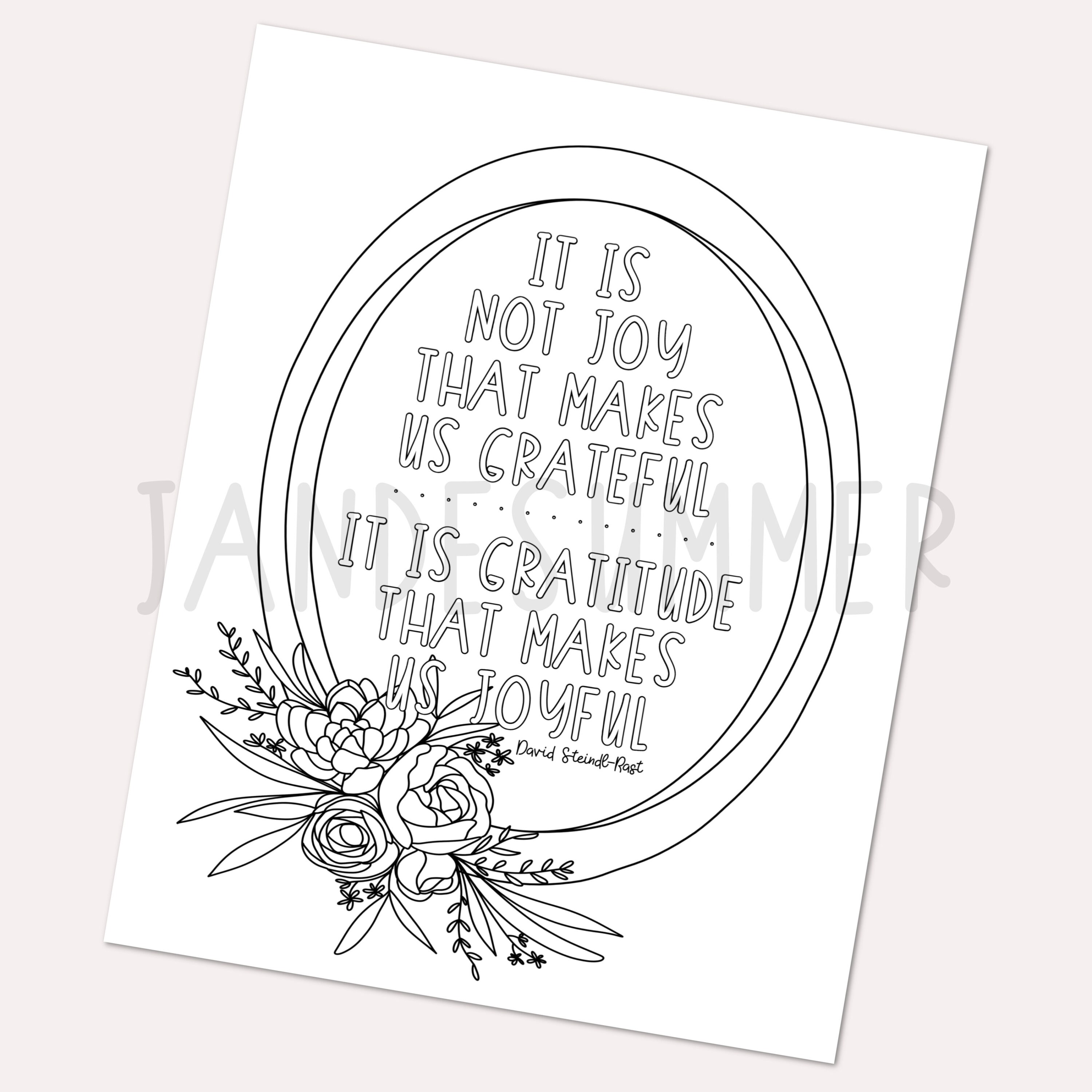 Gratitude Coloring Page Hand-Drawn Coloring Page Print & | Etsy
